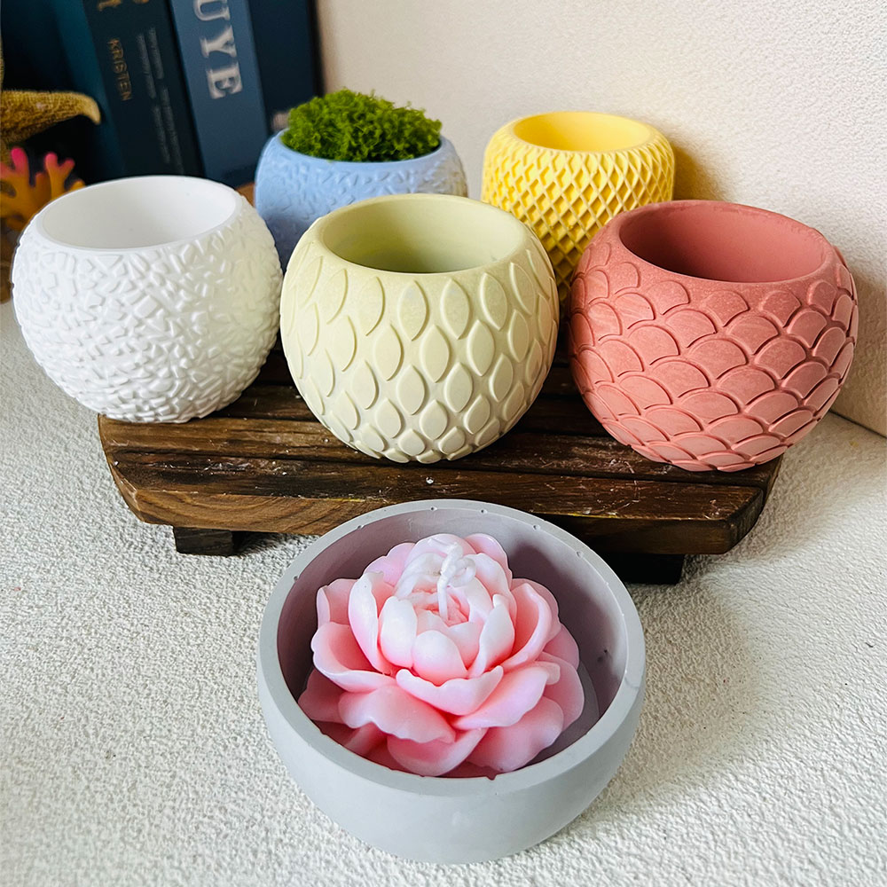 Potsticker Mold - แม่พิมพ์เชิงเทียนซีเมนต์ลายปลา1ชิ้นถ้วยใส่กระถางดอกไม้คอนกรีตแม่พิมพ์ซิลิโคนแม่พิมพ์เรซินปูนอโรม่า