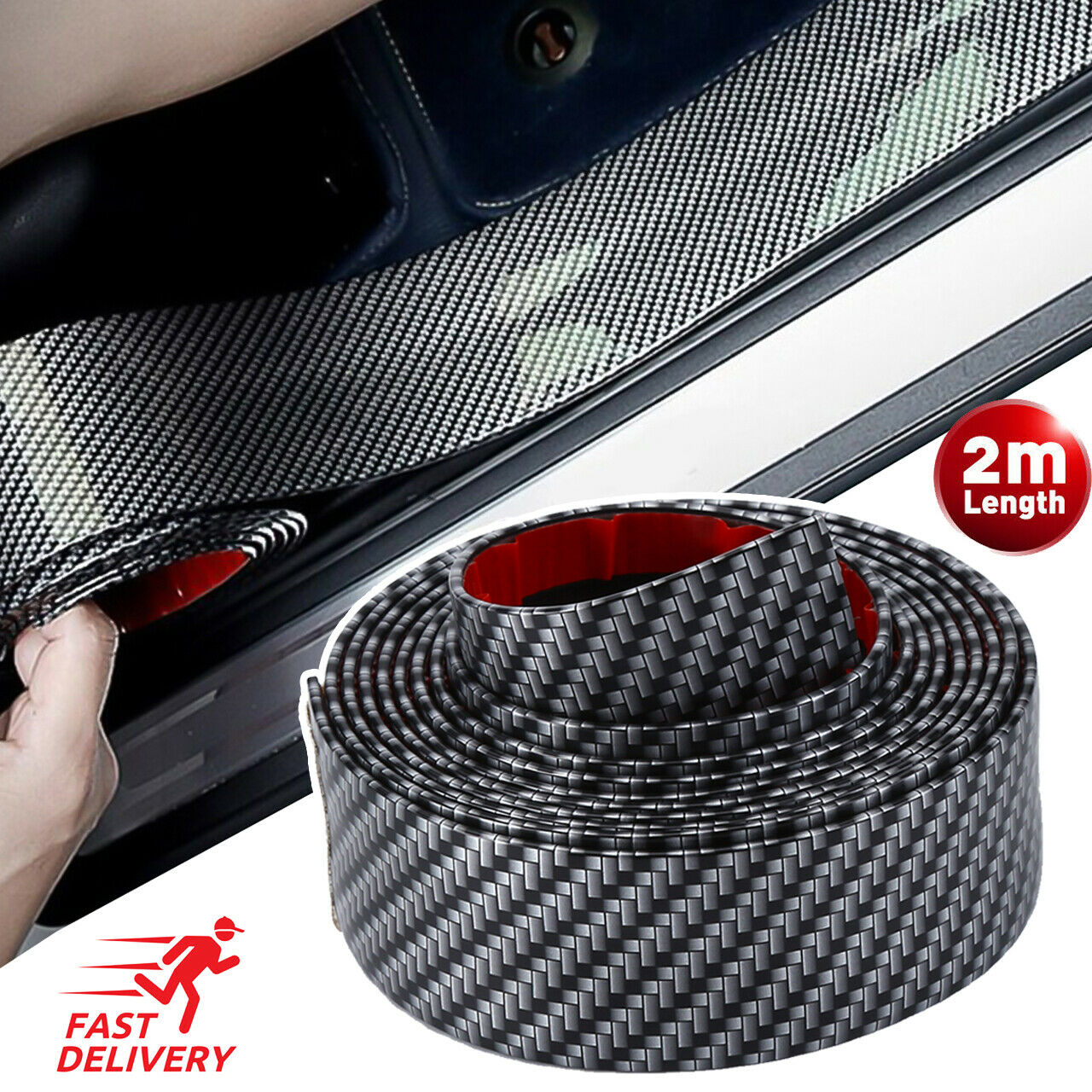 Crepe Pan Carbon - 2M สติ๊กเกอร์รถ Anti Scratch ป้องกันประตูแผ่นยาง Trim