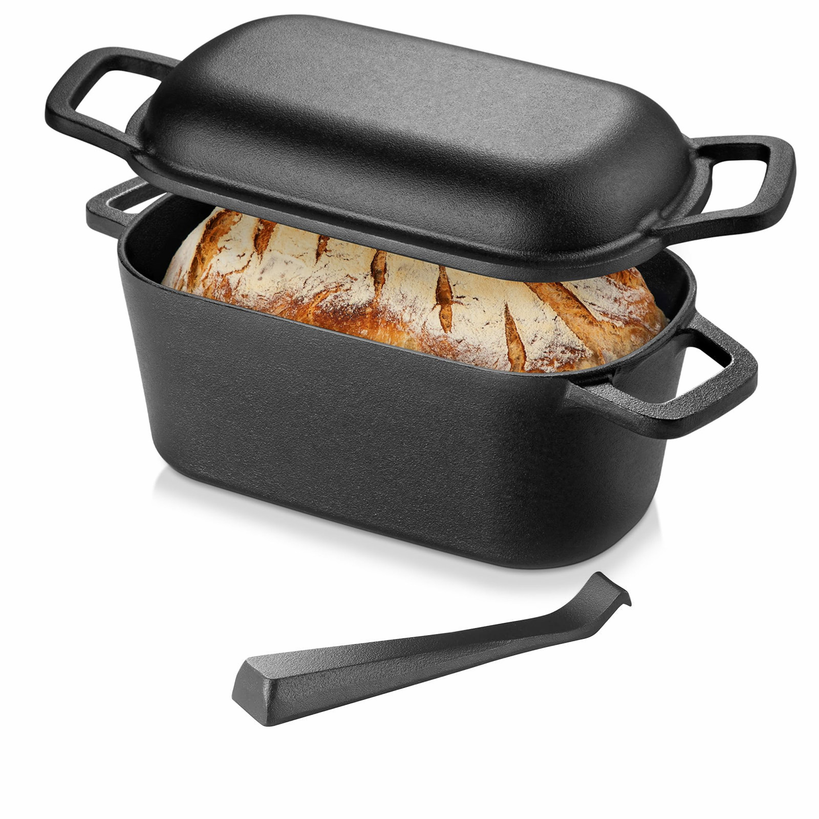 Cast Iron Corn - หม้อดัตช์โอ븐สำหรับอบขนมปัง ซาวโดว์ ลอฟ พาน 2in1 หม้อเหล็กหล่อรูปวงรี